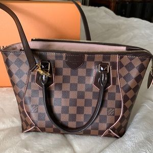 LOUIS VUITTON Caissa PM Damier Ebene Tote Shoulder Bag Rose Ballerine